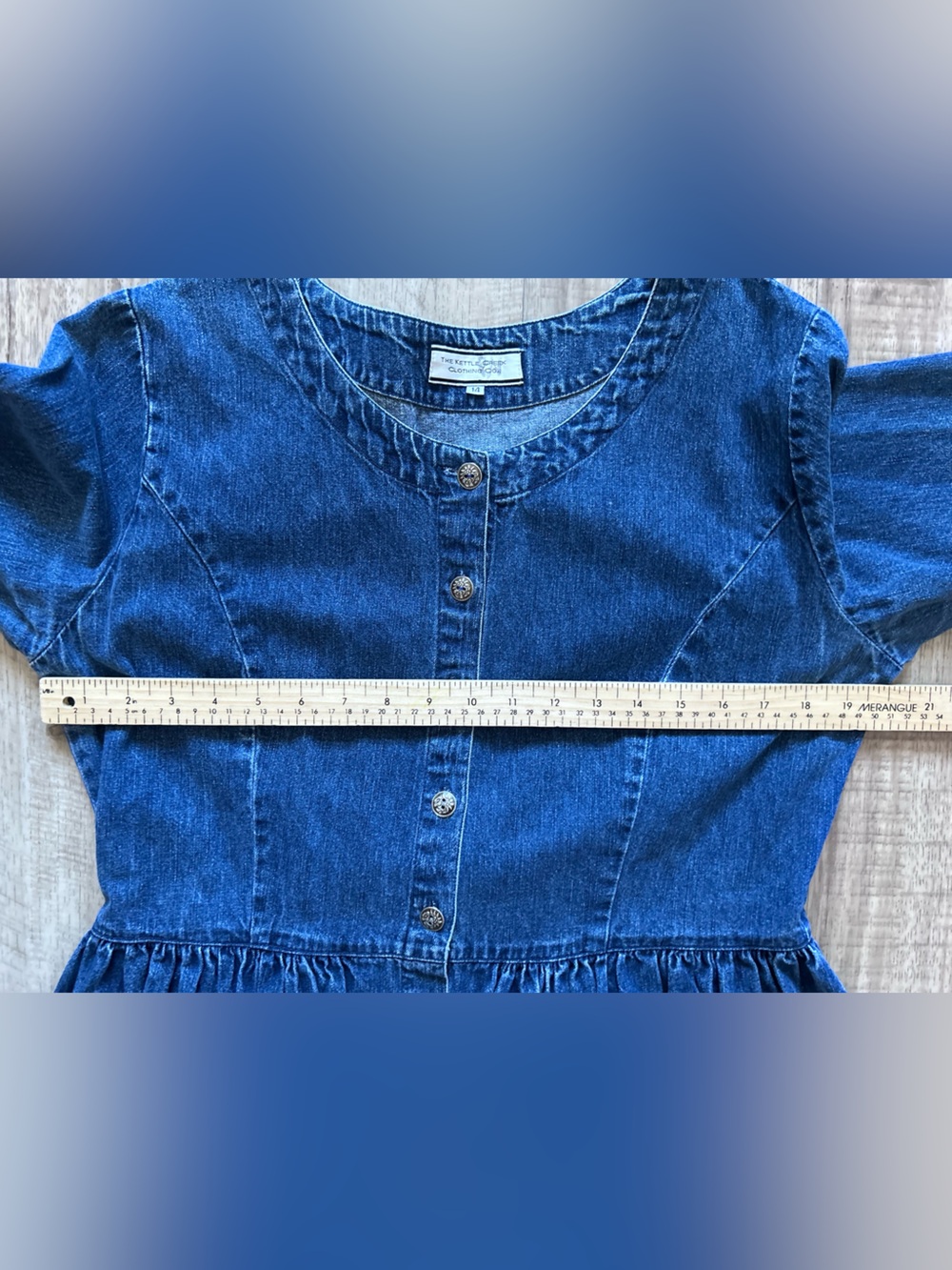 Vintage Denim cowgirl rodeo Long Sleeve Dress Blue cottagecore lagenlook modest - Picture 7 of 7